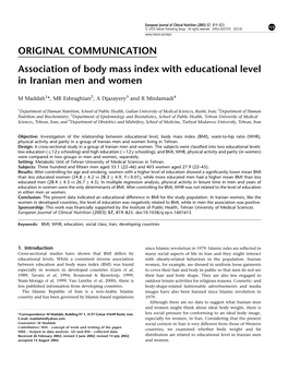 Association of Body Mass Index with Educational Level in Iranian Men and Women