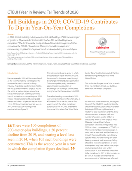 Tall Buildings in 2020: COVID-19 Contributes to Dip in Year-On-Year Completions