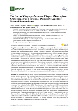 The Role of Chrysoperla Carnea (Steph.) (Neuroptera: Chrysopidae) As a Potential Dispersive Agent of Noctuid Baculoviruses