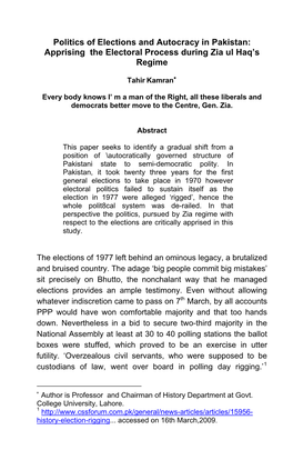 Apprising the Electoral Process During Zia Ul Haq's Regime