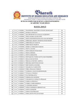 B.Tech Computer Science and Engineering Academic Year 2020-21