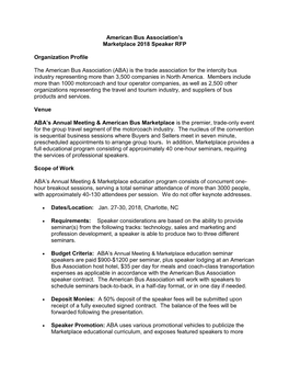 American Bus Association's Marketplace 2018 Speaker RFP