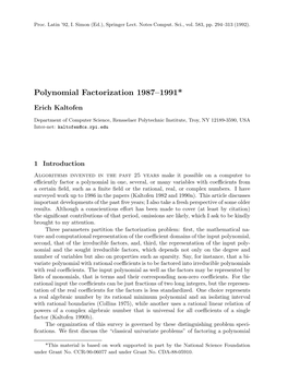 Polynomial Factorization 1987–1991*