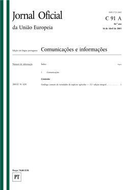 Jornal Oficial C91A 46.O Ano Da União Europeia 16 De Abril De 2003