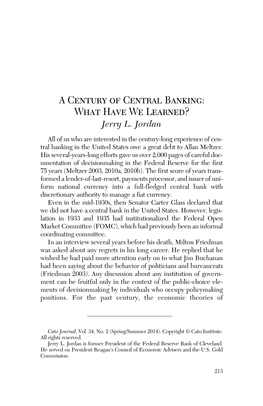 A Century of Central Banking: What Have We Learned? Jerry L