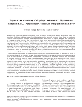 Reproductive Seasonality of Geophagus Steindachneri Eigenmann & Hildebrand, 1922 (Perciformes: Cichlidae) in a Tropical Mountain River