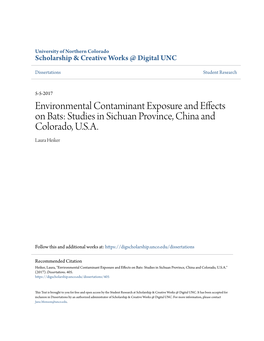 Environmental Contaminant Exposure and Effects on Bats: Studies in Sichuan Province, China and Colorado, U.S.A