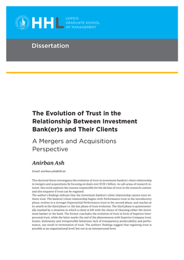 The Evolution of Trust in the Relationship Between Investment Bank(Er)S and Their Clients a Mergers and Acquisitions Perspective