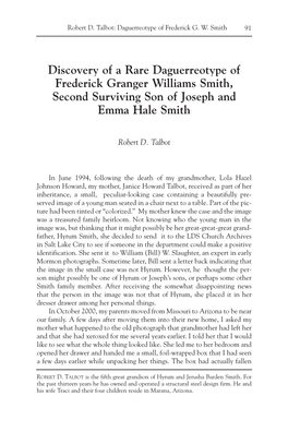 Discovery of a Rare Daguerreotype of Frederick Granger Williams Smith, Second Surviving Son of Joseph and Emma Hale Smith