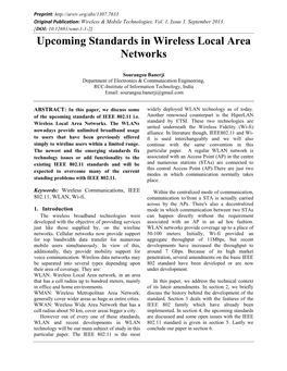 Upcoming Standards in Wireless Local Area Networks