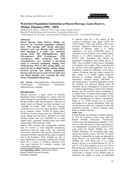 Waterfowl Population Estimation at Rasool Barrage, Game Reserve