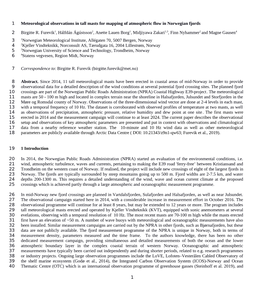 Meteorological Observations in Tall Masts for Mapping of Atmospheric Flow in Norwegian Fjords