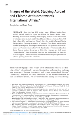 Studying Abroad and Chinese Attitudes Towards International Affairs* Donglin Han and David Zweig