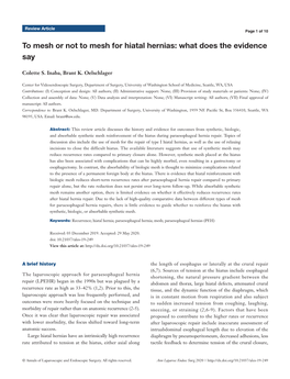 To Mesh Or Not to Mesh for Hiatal Hernias: What Does the Evidence Say