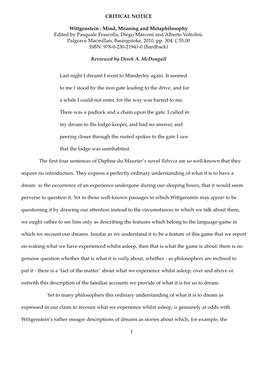 Mind, Meaning and Metaphilosophy Edited by Pasquale Frascolla, Diego Marconi and Alberto Voltolini, Palgrave Macmillan, Basingstoke, 2010, Pp