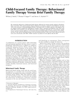 Child-Focused Family Therapy: Behavioural Family Therapy Versus Brief Family Therapy