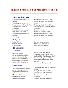 English Translation of Mozart's Requiem
