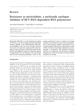 Review Resistance to Mericitabine, a Nucleoside Analogue Inhibitor of HCV RNA-Dependent RNA Polymerase