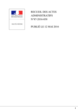 Recueil Des Actes Administratifs N°87-2016-038