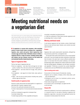 Meeting Nutritional Needs on a Vegetarian Diet