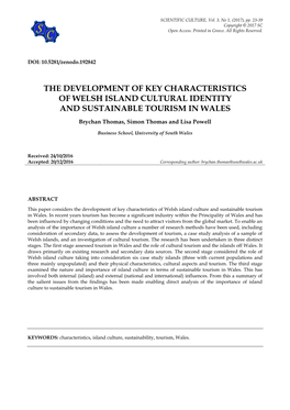 The Development of Key Characteristics of Welsh Island Cultural Identity and Sustainable Tourism in Wales