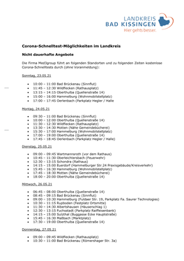 Corona-Schnelltest-Möglichkeiten Im Landkreis