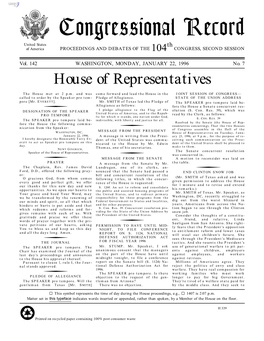 Congressional Record United States Th of America PROCEEDINGS and DEBATES of the 104 CONGRESS, SECOND SESSION