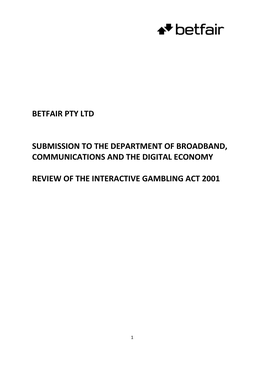 Betfair Pty Ltd Submission to the Department Of