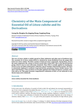 Chemistry of the Main Component of Essential Oil of Litsea Cubeba and Its Derivatives