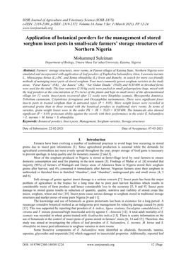 Application of Botanical Powders for the Management of Stored Sorghum Insect Pests in Small-Scale Farmers' Storage Structures