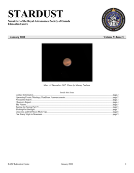 STARDUST Newsletter of the Royal Astronomical Society of Canada Edmonton Centre