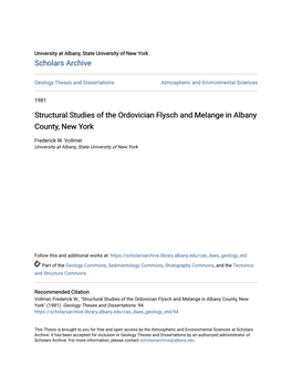 Structural Studies of the Ordovician Flysch and Melange in Albany County, New York