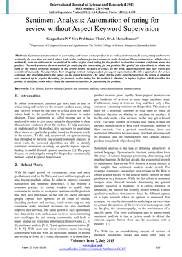 Sentiment Analysis: Automation of Rating for Review Without Aspect Keyword Supervision