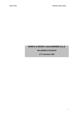 BANCO Di DESIO E Della BRIANZA S.P.A