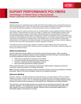 General Guidelines for Ultrasonic, Vibration and Spin Welding