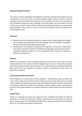 Biological Hazards in Foods the Presence of Human Pathogenic