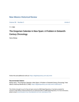 The Gregorian Calendar in New Spain: a Problem in Sixteenth-Century Chronology." New Mexico Historical Review 58, 3 (1983)