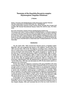 Taxonomy of the Ropalidia Flavopicta-Complex (Hymenoptera: Vespidae: Polistinae)