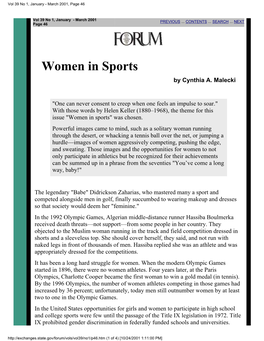 Women in Sports by Cynthia A