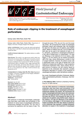 Role of Endoscopic Clipping in the Treatment of Oesophageal Perforations