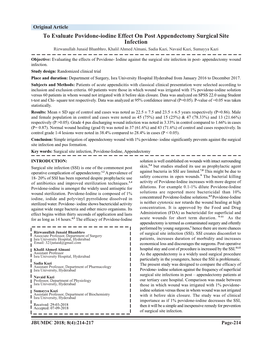 To Evaluate Povidone-Iodine Effect on Post Appendectomy Surgical Site Infection