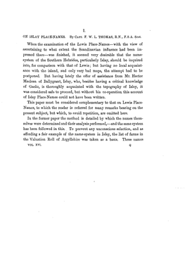 ON ISLAY PLACE-NAMES. by CAPT. F. W. L. THOMAS, R.N., F.S.A. Soot