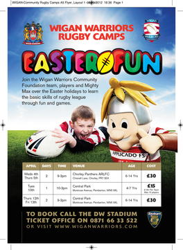 WIGAN WARRIORS RUGBY CAMPS, DW STADIUM, WIGAN, WN5 0UH All Cheques and Postal Orders to Be Made Payable To: Wigan Rugby League Club Ltd