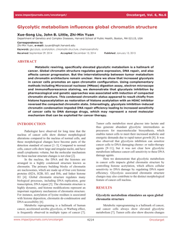 Glycolytic Metabolism Influences Global Chromatin Structure