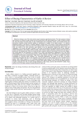 Effect of Drying Characteristics of Garlic-A Review