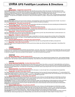 UVRA GPS Field/Gym Locations & Directions