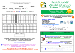 PROGRAMME Accueil De Loisirs Secteur THIVIERS