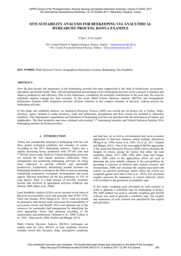 Site Suitability Analysis for Beekeeping Via Analythical Hyrearchy Process, Konya Example