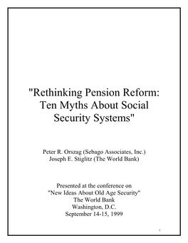"Rethinking Pension Reform: Ten Myths About Social Security Systems"