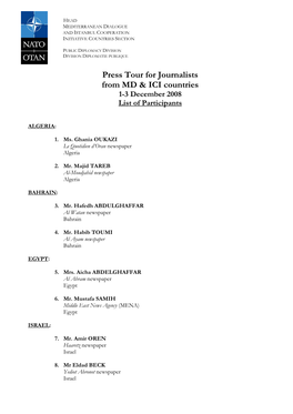 Press Tour for Journalists from MD & ICI Countries